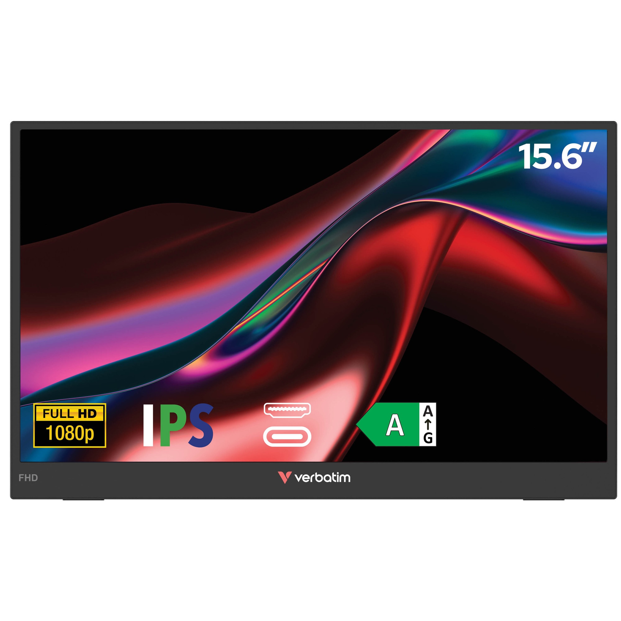 Monitor portabil Verbatim 32401, 15.6" Light, FHD (1920x1080), IPS, 10ms GtG, Difuzoare integrate, USB-C, mini HDMI, carcasa plastic, Negru