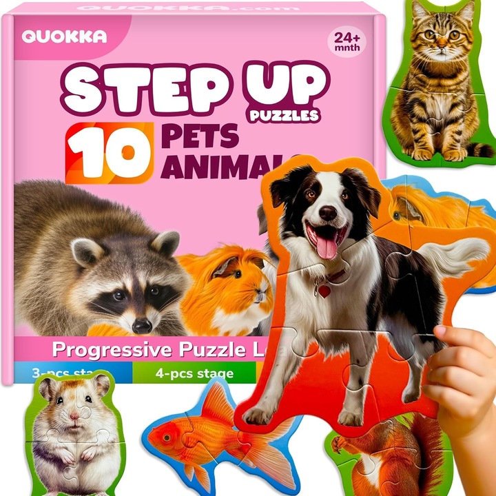 Puzzle-uri cu 3, 4, 5 piese mari cu animale, set 10 imagini