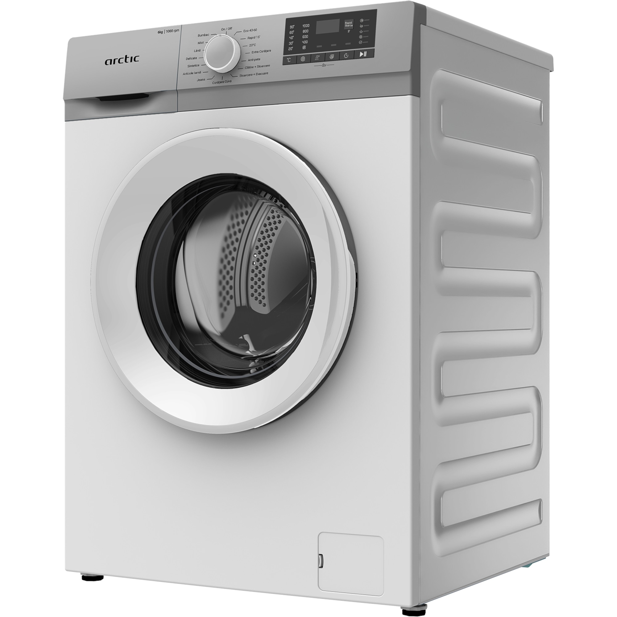 Masina de spalat rufe frontala Arctic ARSMA630WSPRO, 6 kg, 1000 RPM, Clasa D, Digital Display, Child Lock, OptiSense, Alb