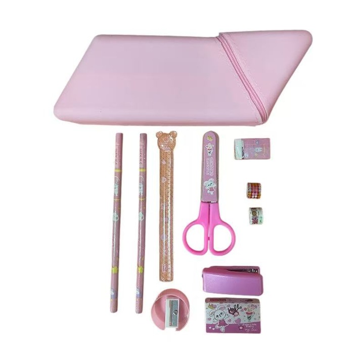 Set Articole de Scriere Copii, Cu Foarfeca Siguranta, Creioane si Guma | Set Complet Pentru Scoala