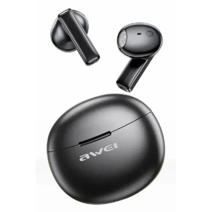 Casti Wireless Awei HE-2 Set Bluetooth TWS, culoare neagra, autonomie 6 ore, tehnologie Bluetooth 5.3