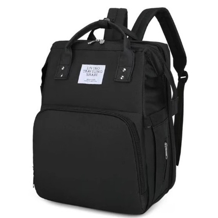 Rucsac multifunctional pentru mamici capacitate mare design simplu cu patut pliabil NEGRU