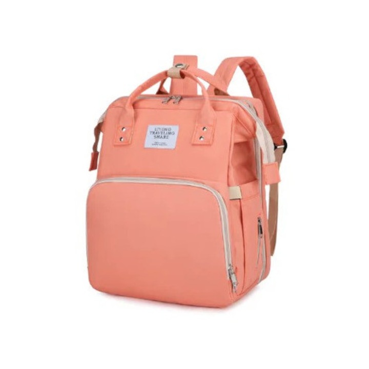 Rucsac multifunctional pentru mamici capacitate mare design simplu cu patut pliabil ROZ