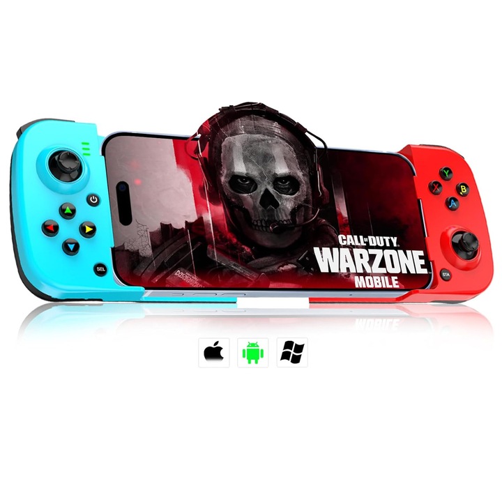 Gamepad Wireless FooFoony, Bluetooth 5.0, Design ergonomic, Culoare Rosu-Albastru
