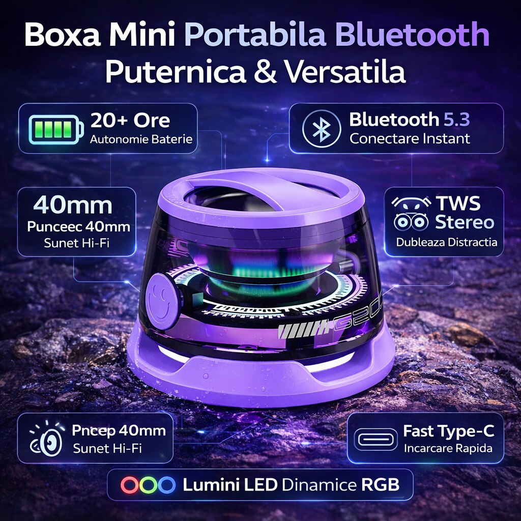 Boxa Portabila Mini IdealTI®, Bluetooth 5.3, Sunet Puternic 40mm ...
