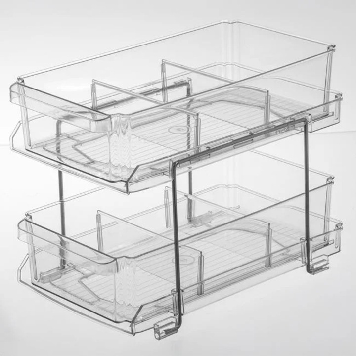 Organizator multifunctional pe 2 nivele, sertare glisante cu separatoare ajustabile, 32x18.5x23 cm