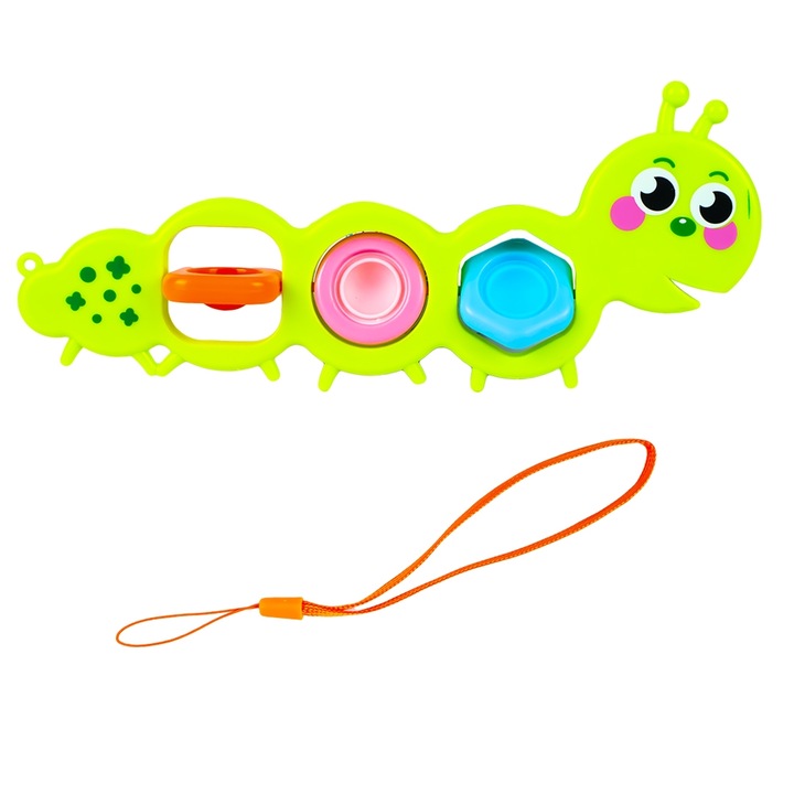 Jucărie senzorială antistres, omida, multicolor, 20x8x0,5cm