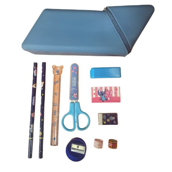 Set Articole de Scriere Copii, Cu Foarfeca Siguranta, Creioane si Guma | Set Complet Pentru Scoala