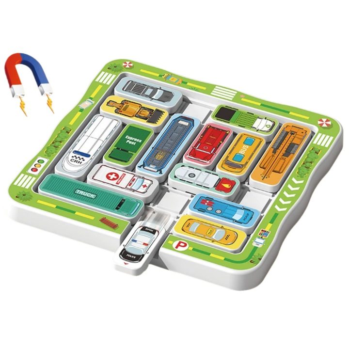 Интерактивна магнитна игра, 22 магнитни превозни средства, 750 предизвикателства, пълен комплект, MunDeir®, за деца и семейство
