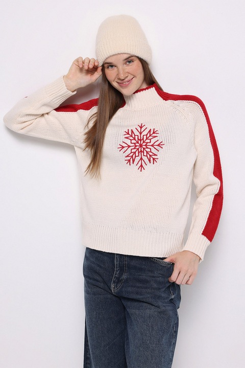 COLIN'S, Pulover cu guler inalt si maneci raglan, Rosu/Roz pastel
