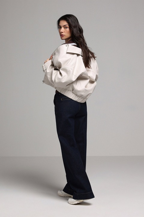 COLIN'S, Jacheta biker de piele ecologica cu capse, Crem, L