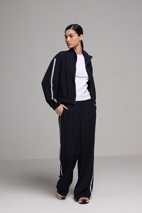 COLIN'S, Bluza de trening cu fermoar si maneci lungi, Alb/Bleumarin