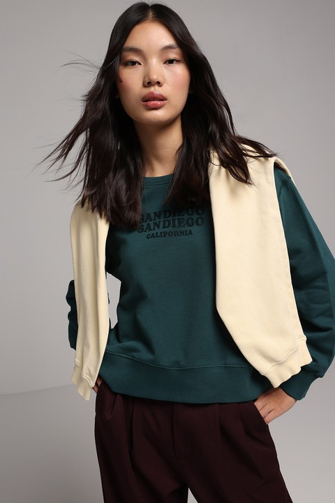 COLIN'S, Bluza de trening din bumbac cu imprimeu text, Verde englez