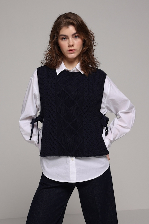 COLIN'S, Vesta de bumbac cu model torsade, Albastru ultramarin, M