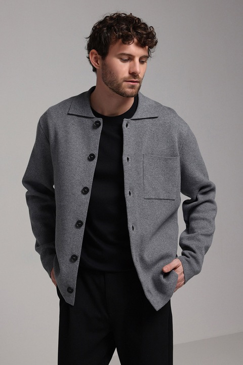 COLIN'S, Jacheta-camasa regular-fit cu model uni, Gri inchis melange