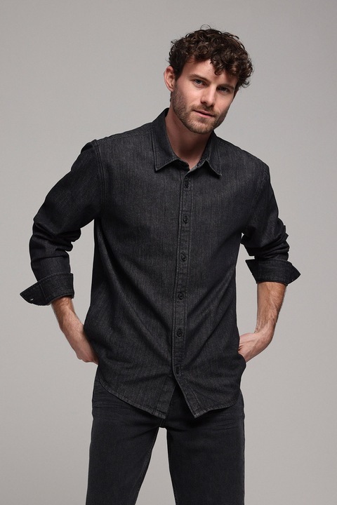 COLIN'S, Camasa din denim cu nasturi, Negru stins, S