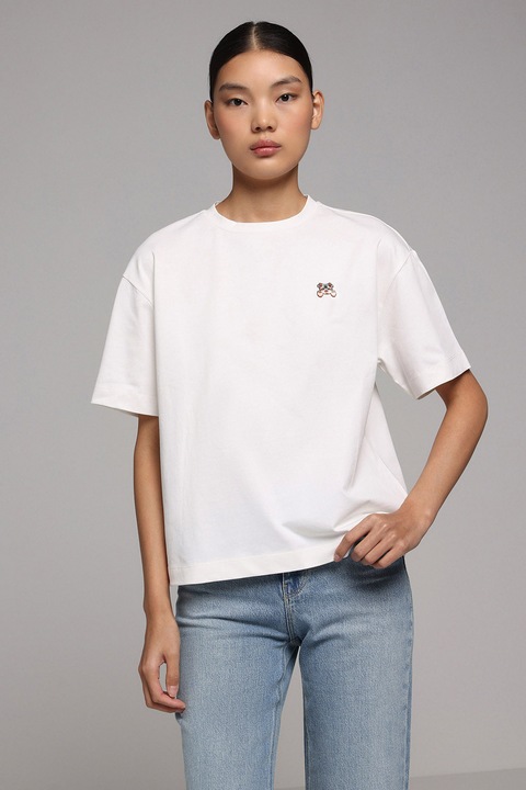 COLIN'S, Tricou de bumbac cu broderie discreta, Alb murdar