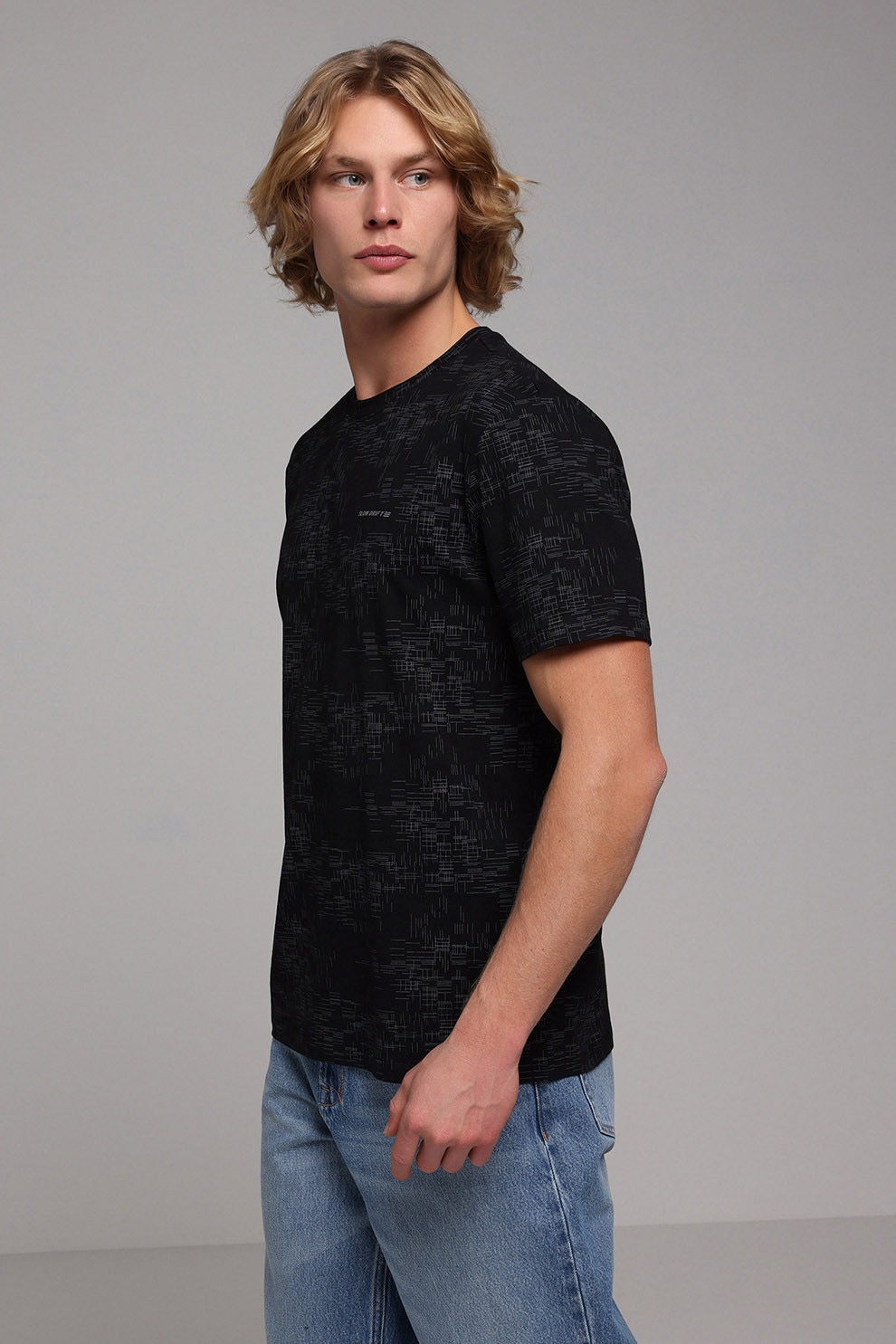 COLIN'S, Tricou slim fit cu model, Negru, S