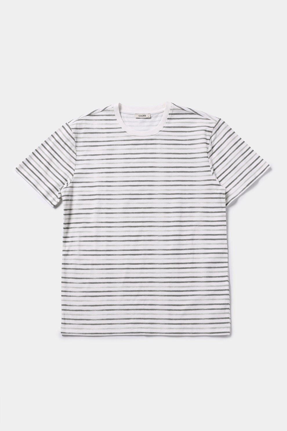 COLIN'S, Tricou de bumbac cu dungi, Verde pal, Alb optic, M
