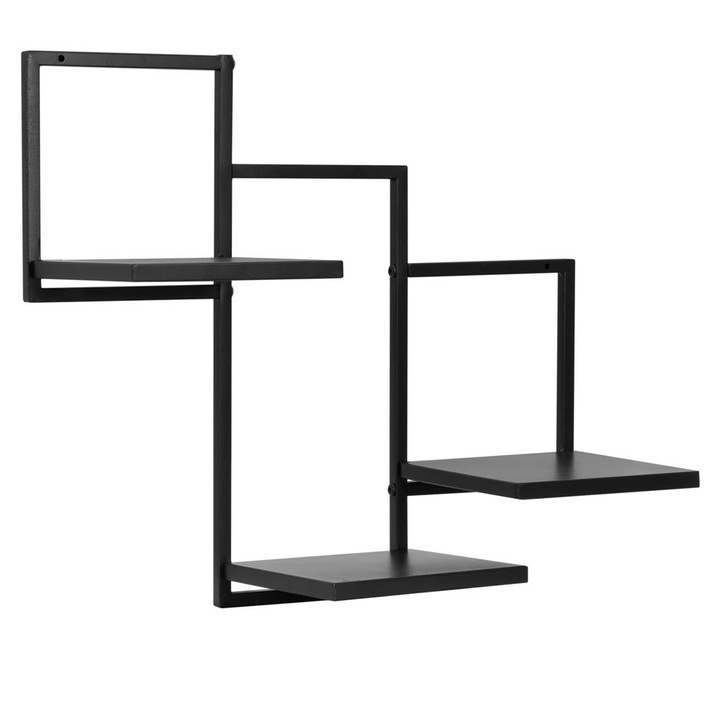 Стелаж за стена с 3 полици от MDF и метална рамка, 58x21x50 см, черен