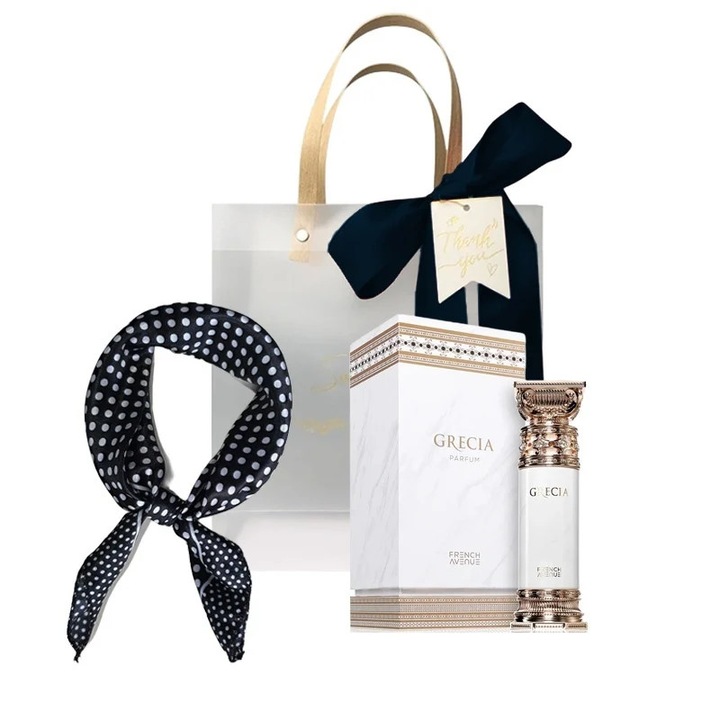 Set Grecia White French Avenue, Eau de Parfum, Női, 100 ml + Szatén sál + Ajándéktáska