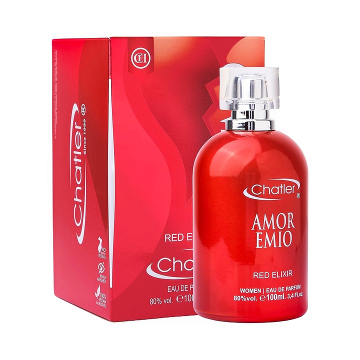 Parfum unisex CHATLER Amoremio Red Elixir, Eau de Parfum, 100 ml, floral-fructat, Polonia