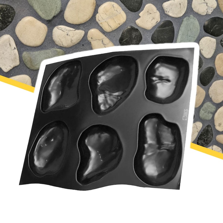 Matrita Cu Contur Reutilizabila Pentru Turnat Pavaj din Beton Amprentat SIKS Sau Piatra Decorativa, Sablon Forma Piatra Gradina, Plastic, Dimensiuni Forma Piatra Intre 12 Cm Si 20 Cm, Negru