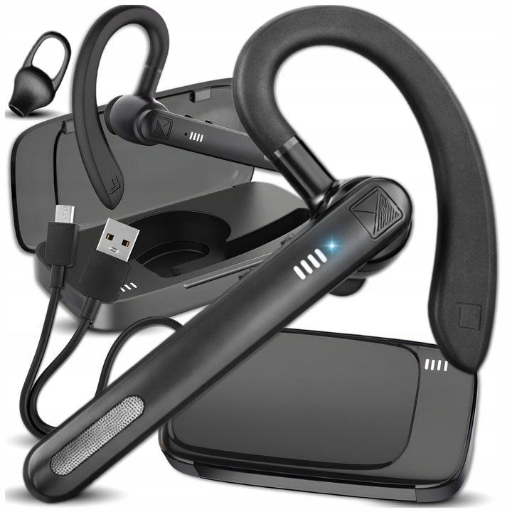 Casti Bluetooth Slayo Earwave 10, negre, wireless, 25 h convorbire, detectare automata, multipoint, control muzica si volum, preluare/incheiere/respingere apeluri, reducere zgomot