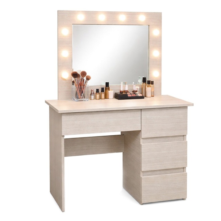 Тоалетка/маса за грим, Ирина, зебрано, с огледало и LED осветление, 94x43x141 см