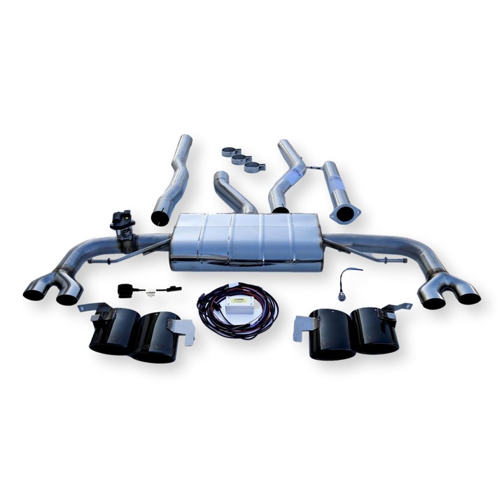 Sistem de evacuare sport Heico pentru Volvo V90/S90, 4 tevi cromate negre, inox, cu clapeta activa