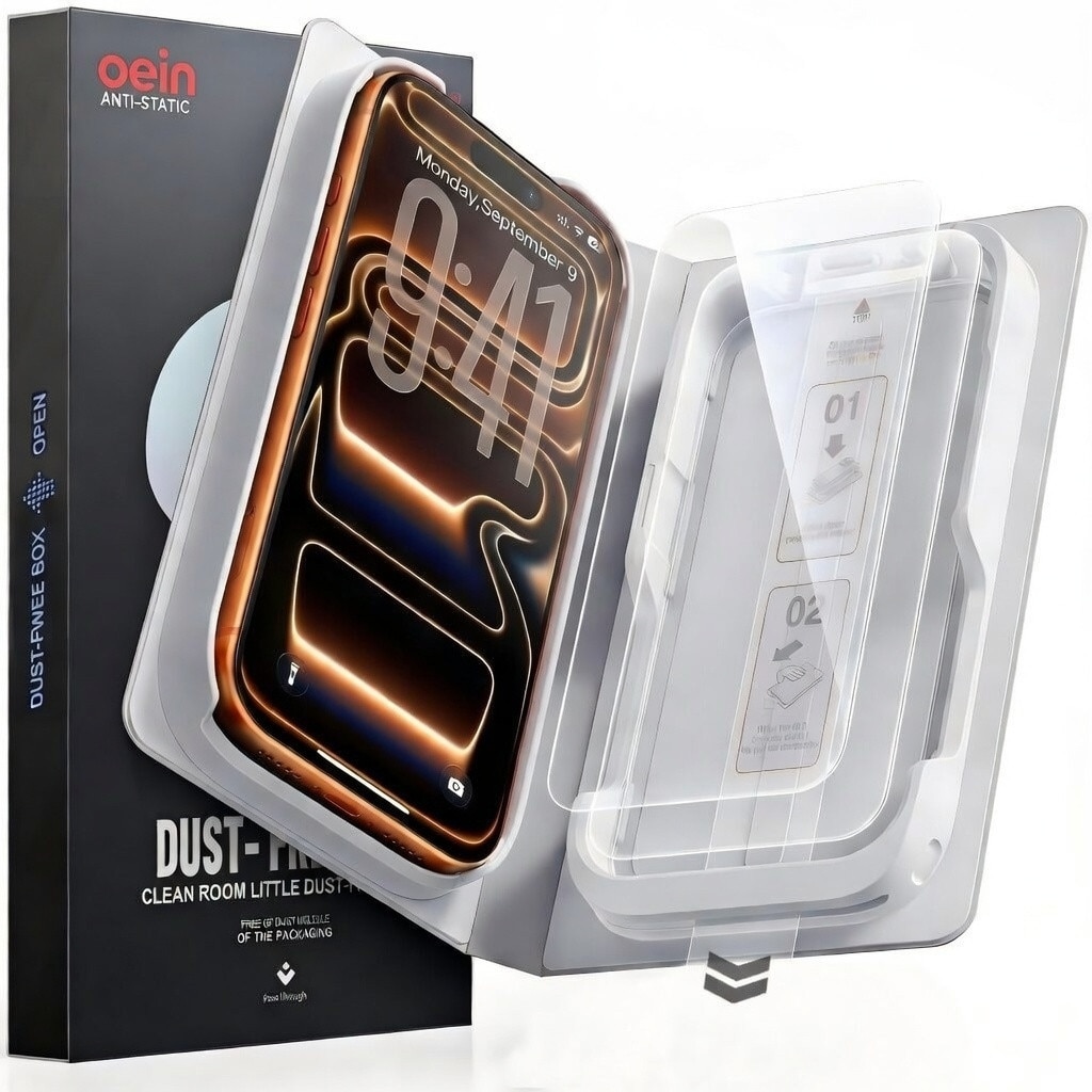 Set 2 Folie Sticla pentru iPhone 17 Oein® – Sticla Securizata 9H+, Kit Instalare Automata Anti-Praf Rapid, Tratament Oleofob Electronic, Anti-Amprenta, Sensibilitate Touch Avansata, Acoperire Completa Compatibila cu Husa