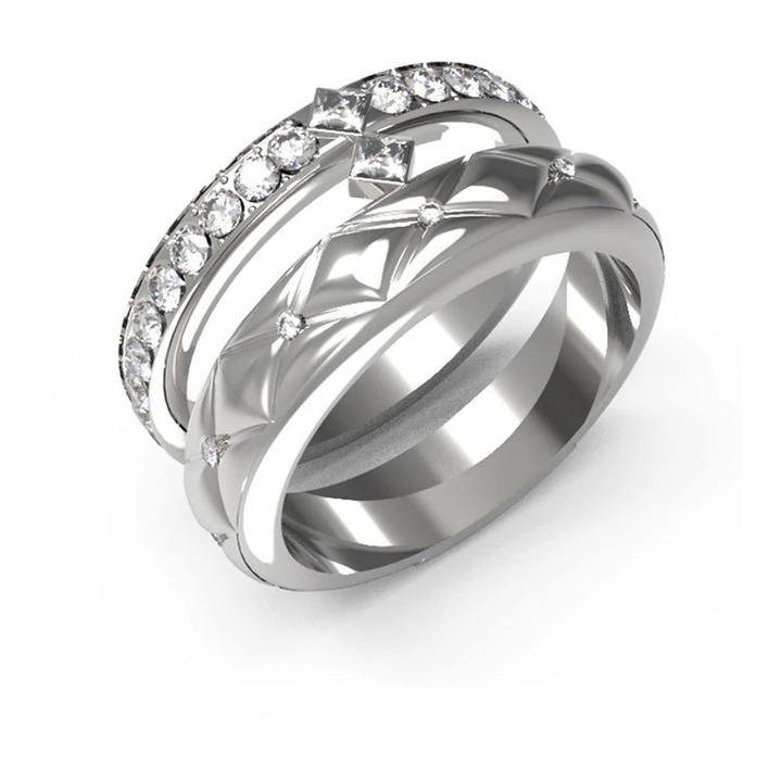 Inel dama Guess JUBR04586JWRH50, inox, argintiu cu pietre, marime 50