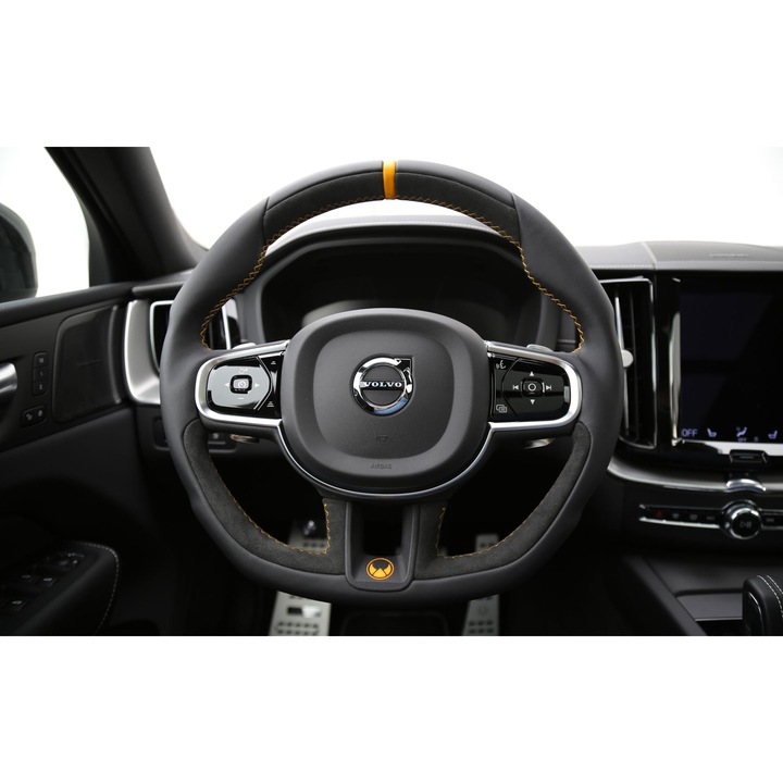 Volan sport HEICO, piele si Alcantara, negru/Polestar Gold, set complet pentru Volvo XC90, XC60, V90, V90 CC, S90, S60