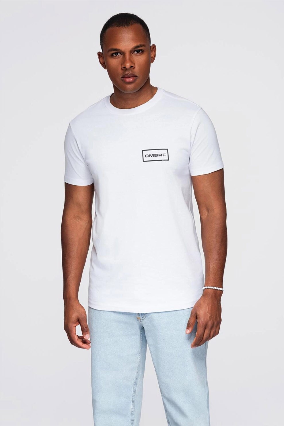 OMBRE, Tricou cu decolteu la baza gatului si detaliu cu logo pe piept, Alb, S