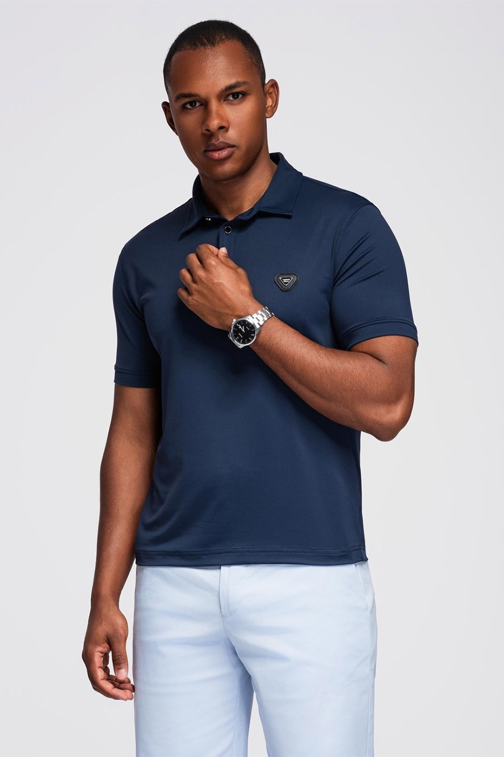 OMBRE, Tricou polo cu fenta cu nasturi, Bleumarin, S