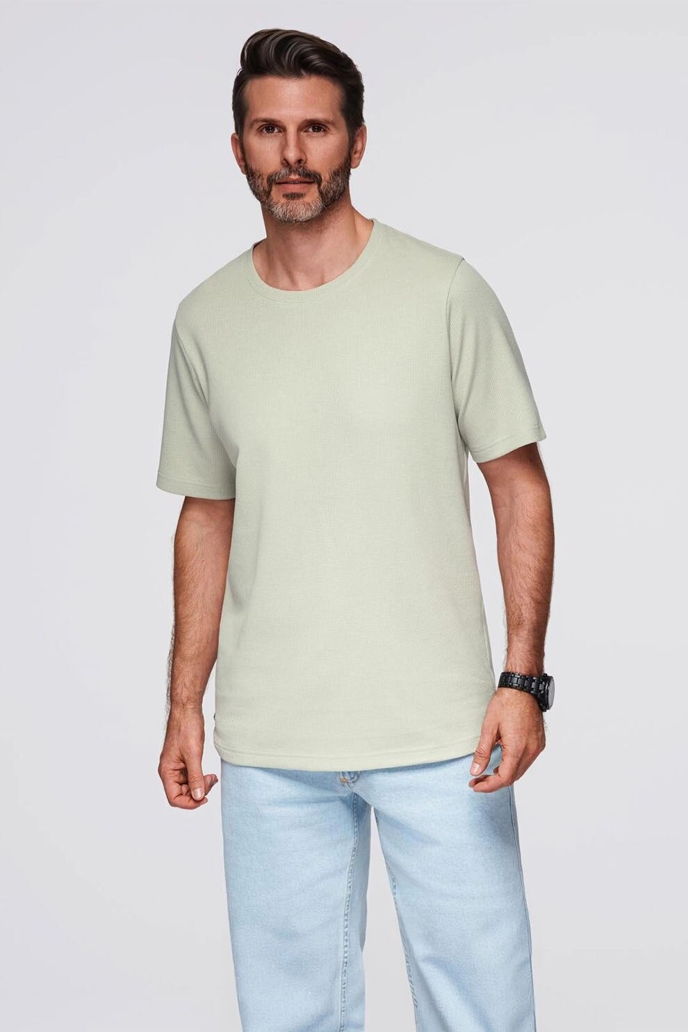 OMBRE, Tricou din bumbac cu decolteu la baza gatului, Verde pal, S