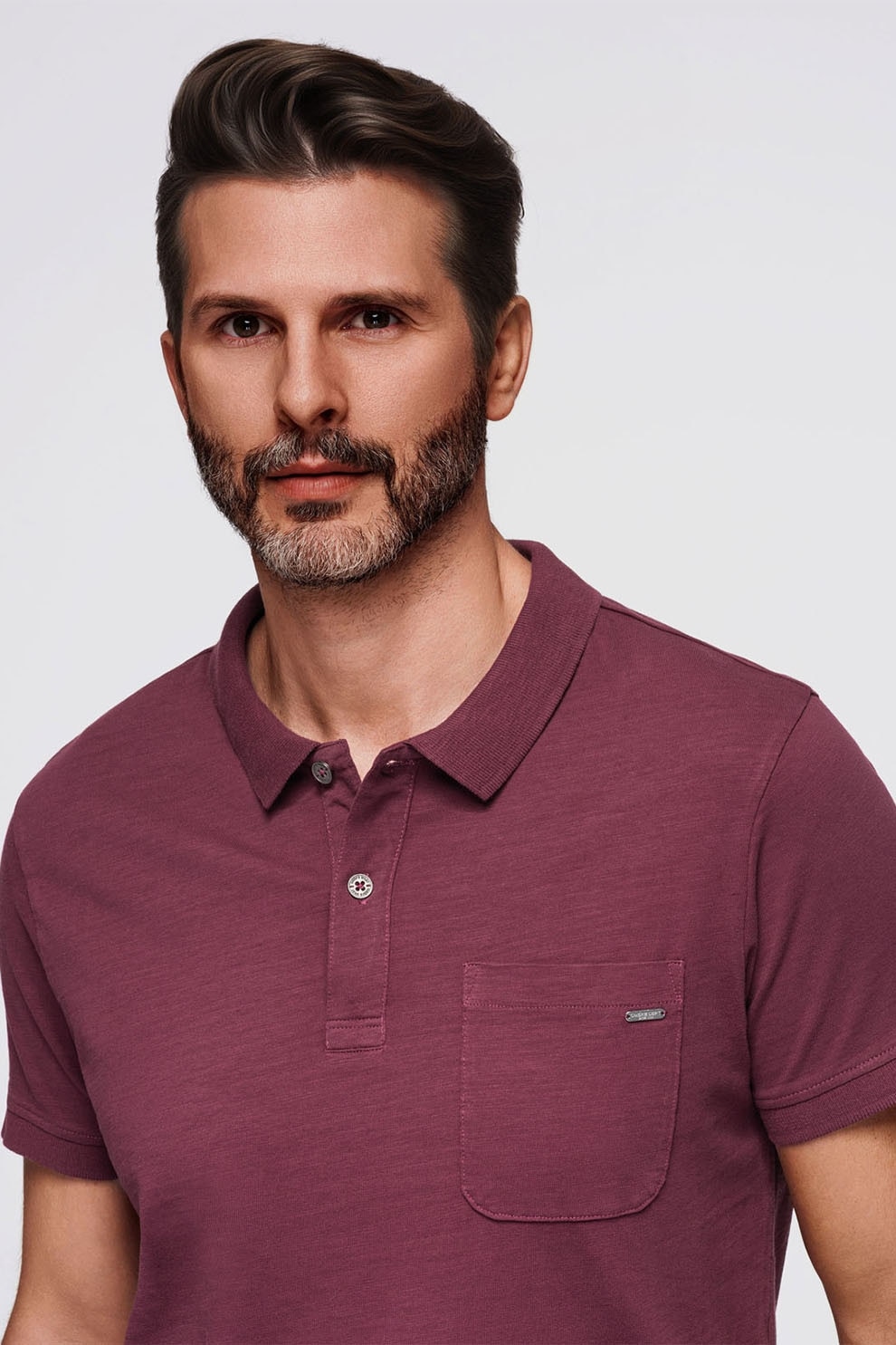 OMBRE, Tricou cu model uni si buzunar pe piept, Rosu capsuna, 2XL