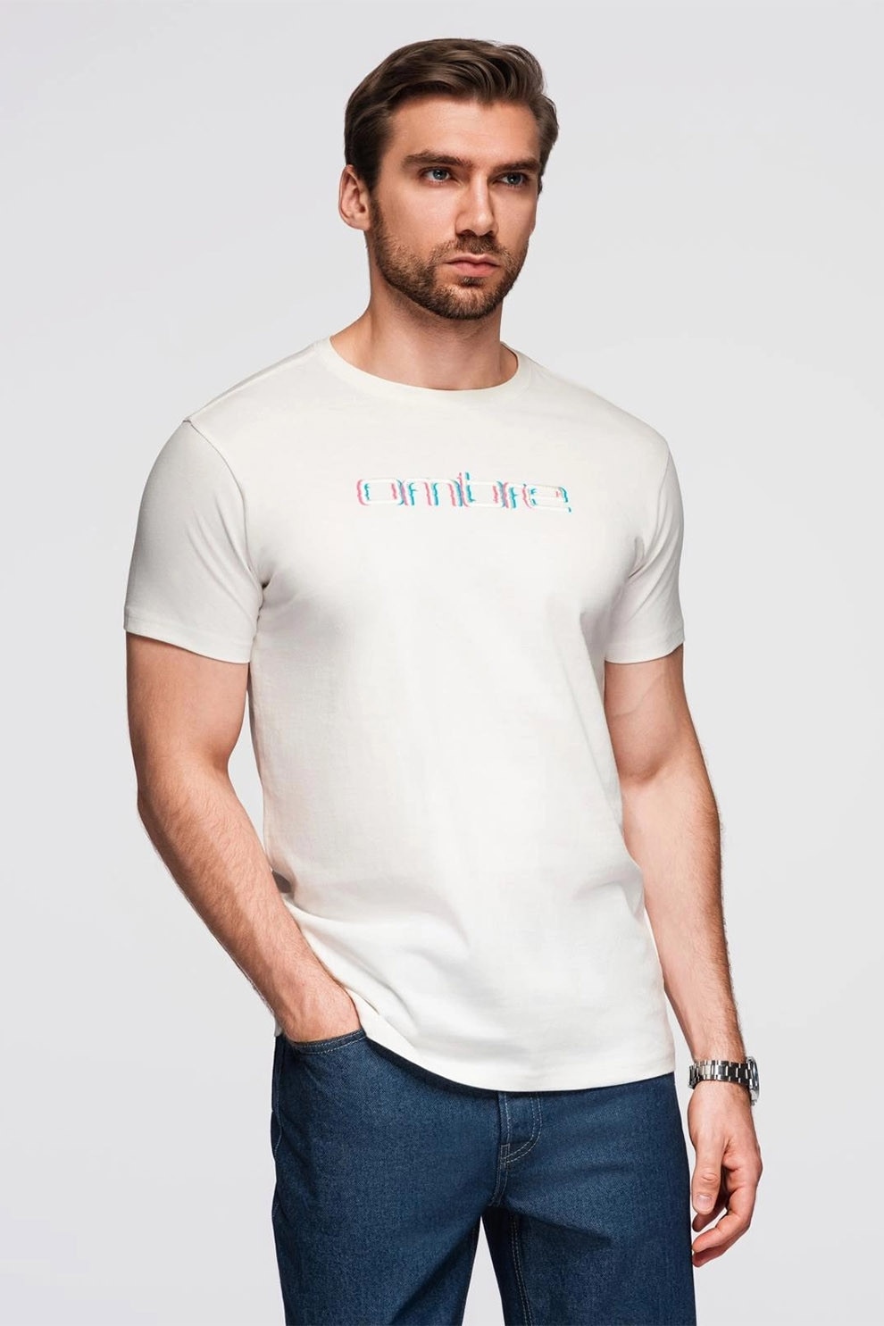 OMBRE, Tricou cu broderie logo, Alb, 2XL