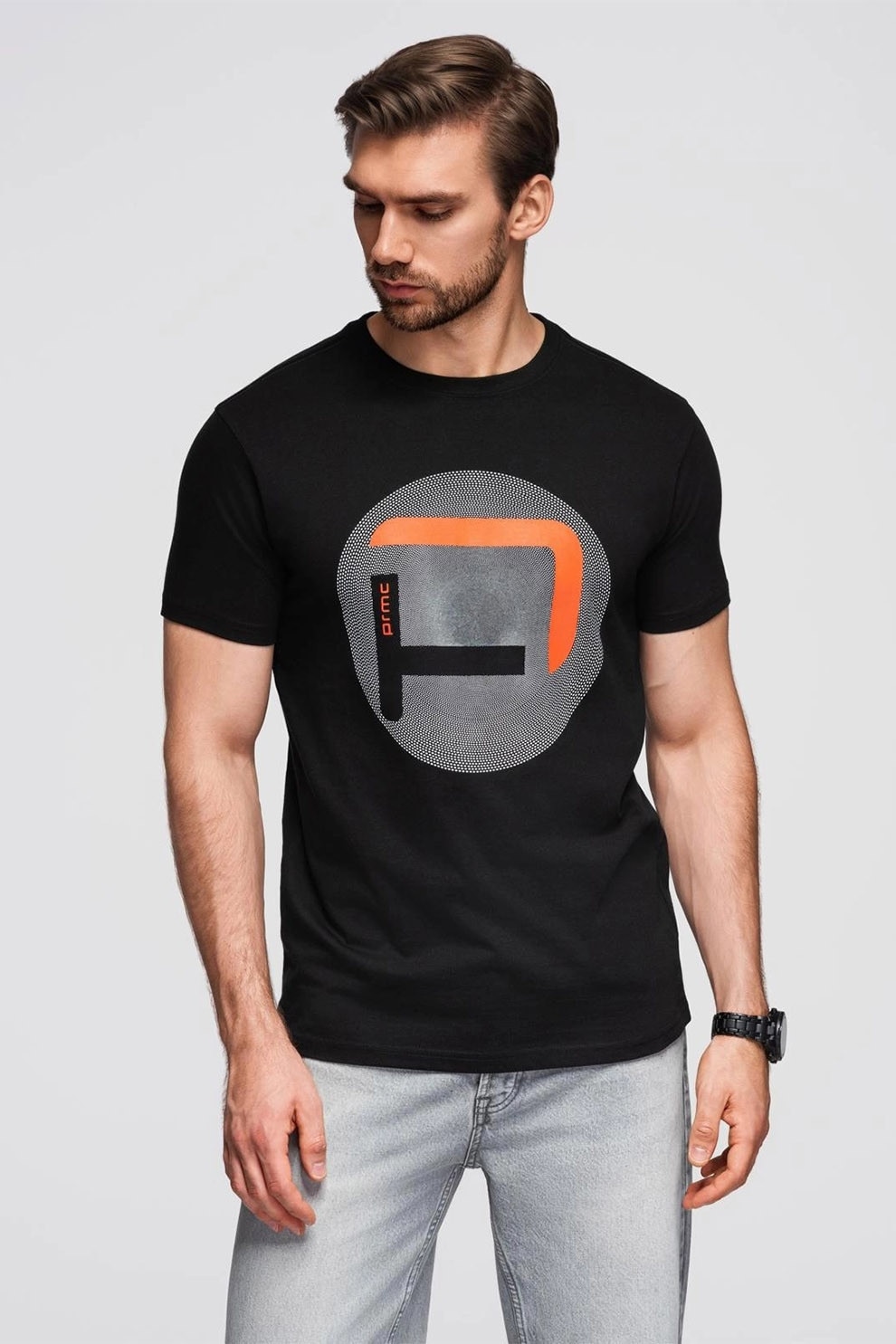 OMBRE, Tricou regular fit cu imprimeu grafic, Negru, Portocaliu, Gri, S