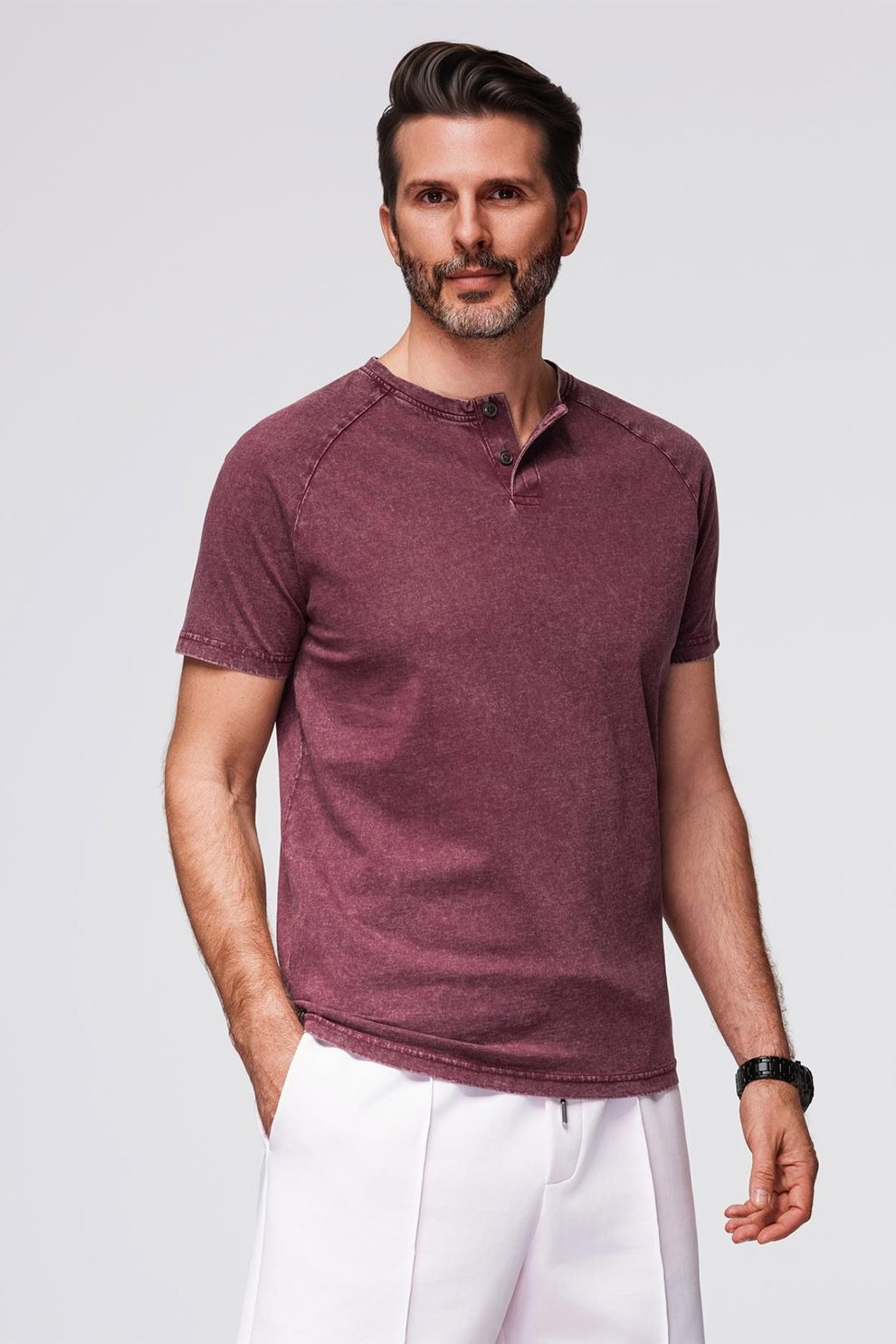 OMBRE, Tricou din bumbac cu maneci raglan, Rosu capsuna, S