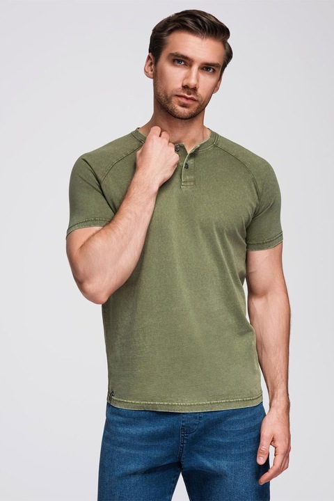 OMBRE, Tricou din bumbac cu maneci raglan, Kaki