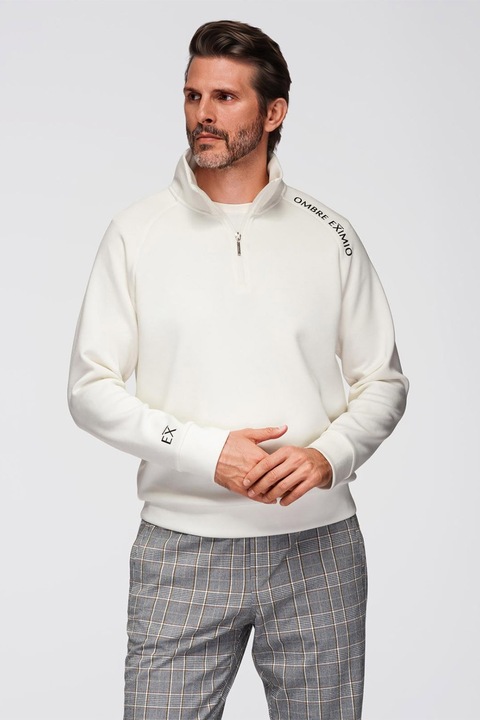 OMBRE, Bluza de trening cu fenta cu fermoar, Alb murdar