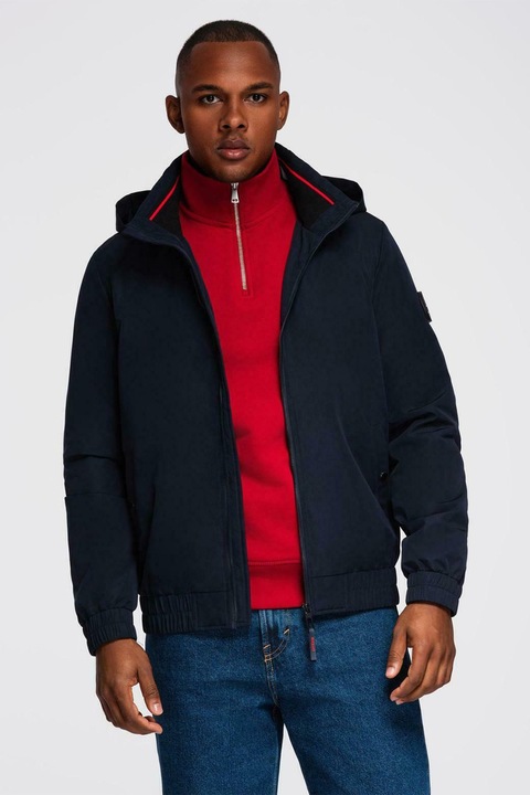 OMBRE, Jacheta cu guler inalt si fermoar, Bleumarin