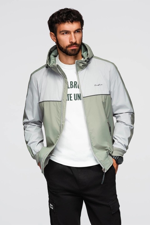 OMBRE, Jacheta regular fit cu buzunar cu fermoar, Gri deschis/Verde sparanghel