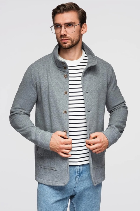 OMBRE, Jacheta cu buzunare laterale, Gri melange