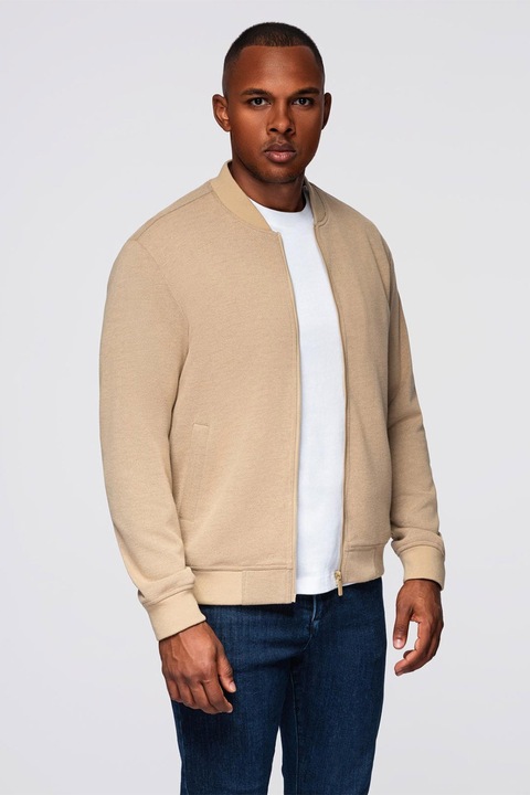 OMBRE, Jacheta regular fit cu model uni, Bej