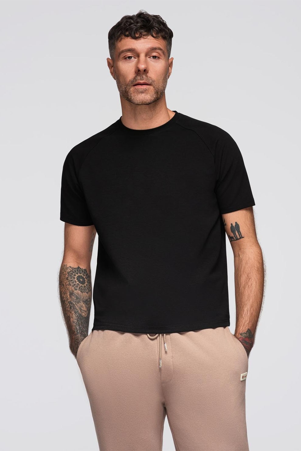 OMBRE, Tricou din amestec de bumbac cu maneci raglan, Negru, XL