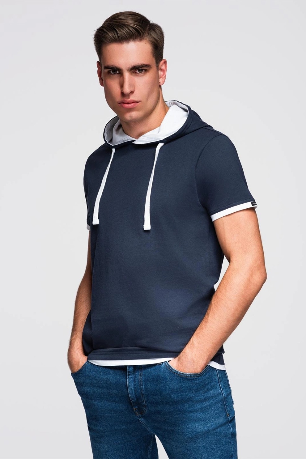 OMBRE, Tricou din bumbac cu gluga, Bleumarin, M