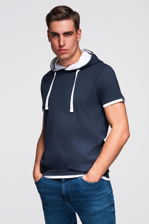 OMBRE, Tricou din bumbac cu gluga, Bleumarin