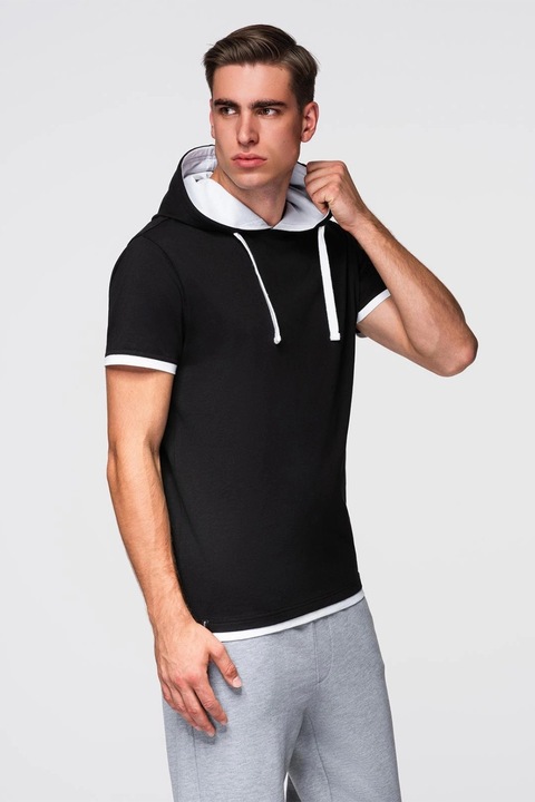 OMBRE, Tricou din bumbac cu gluga, Negru